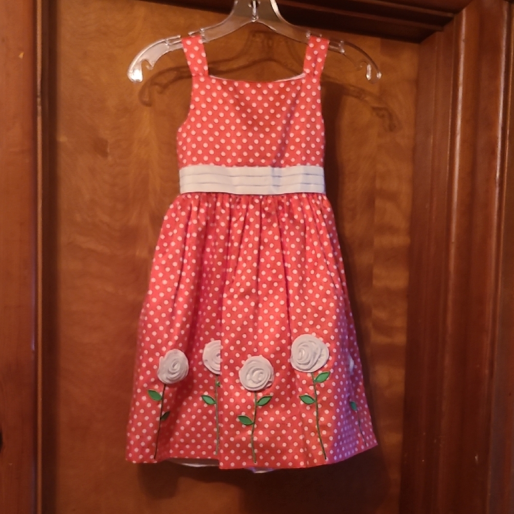 American Princess Pink Polka Dot Dress with White Floral Details